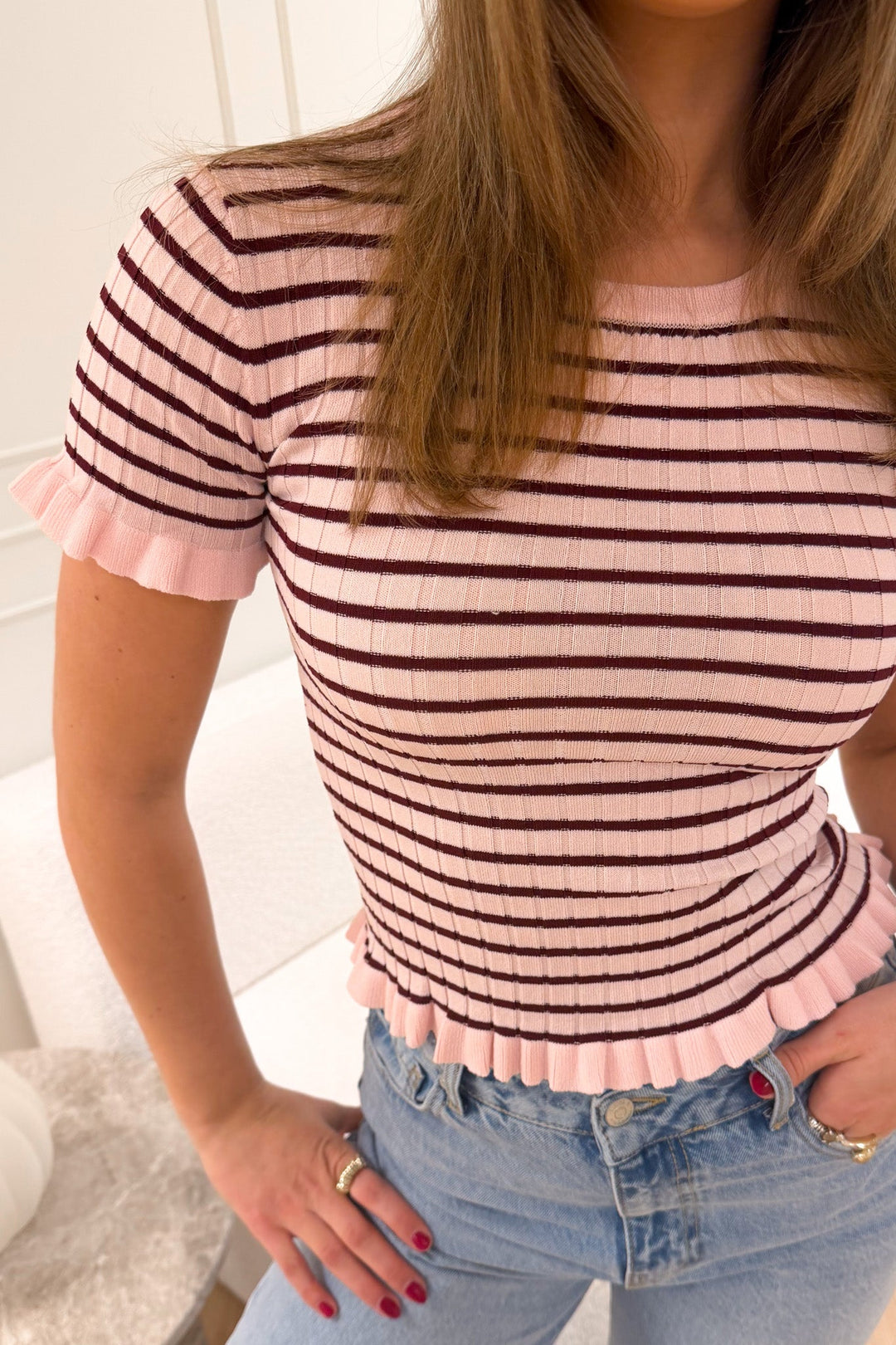Fabi Knit Top Bordeaux/Rose | Topper | Smuk