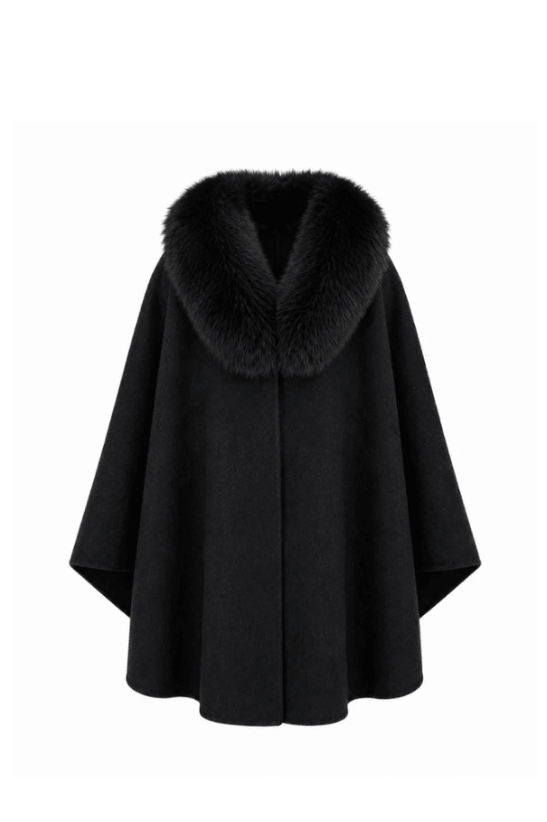 Faux Fur Collar Cape Black | Yttertøy | Smuk