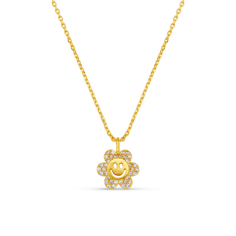 Pave Flower Power Charm Necklace Pale Gold