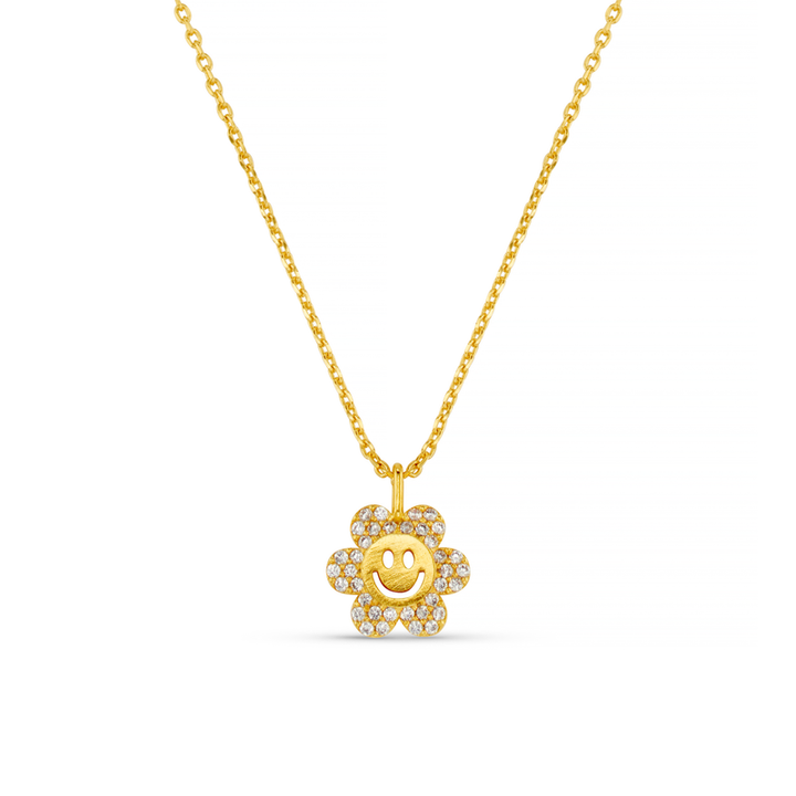 Pave Flower Power Charm Necklace Pale Gold