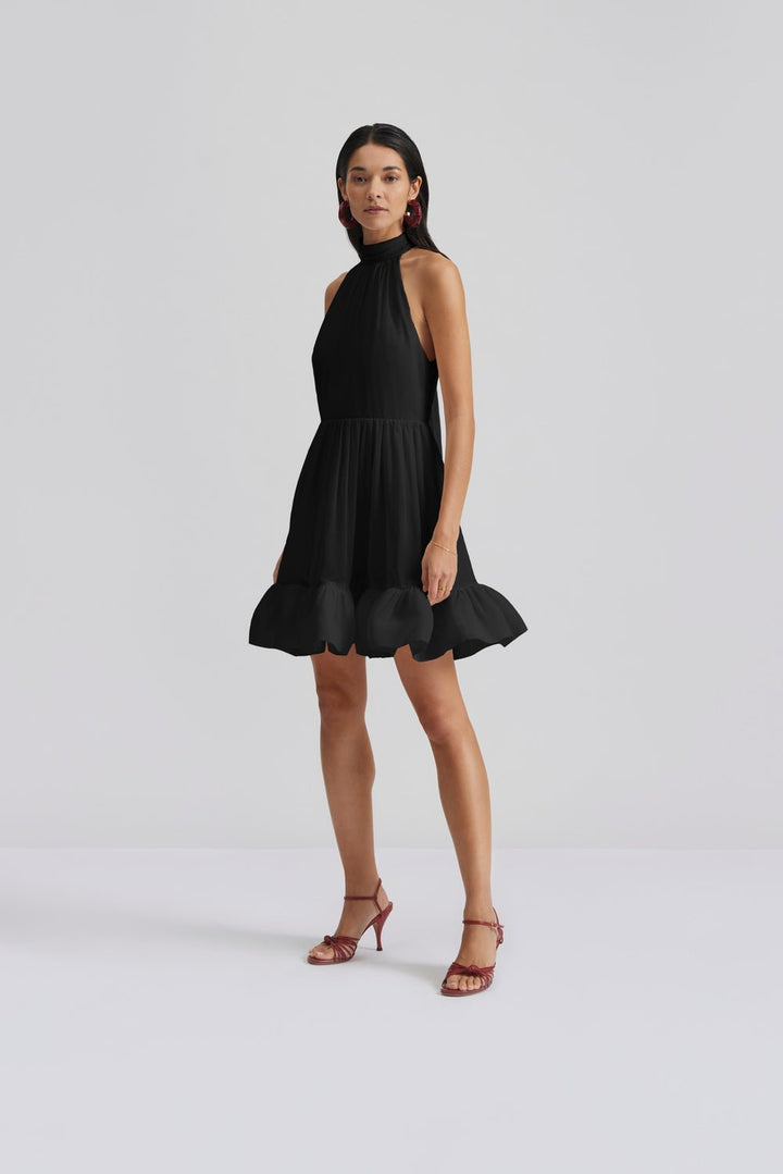 Fern Halterneck Ruffled Mini Dress Black | Kjoler | Smuk