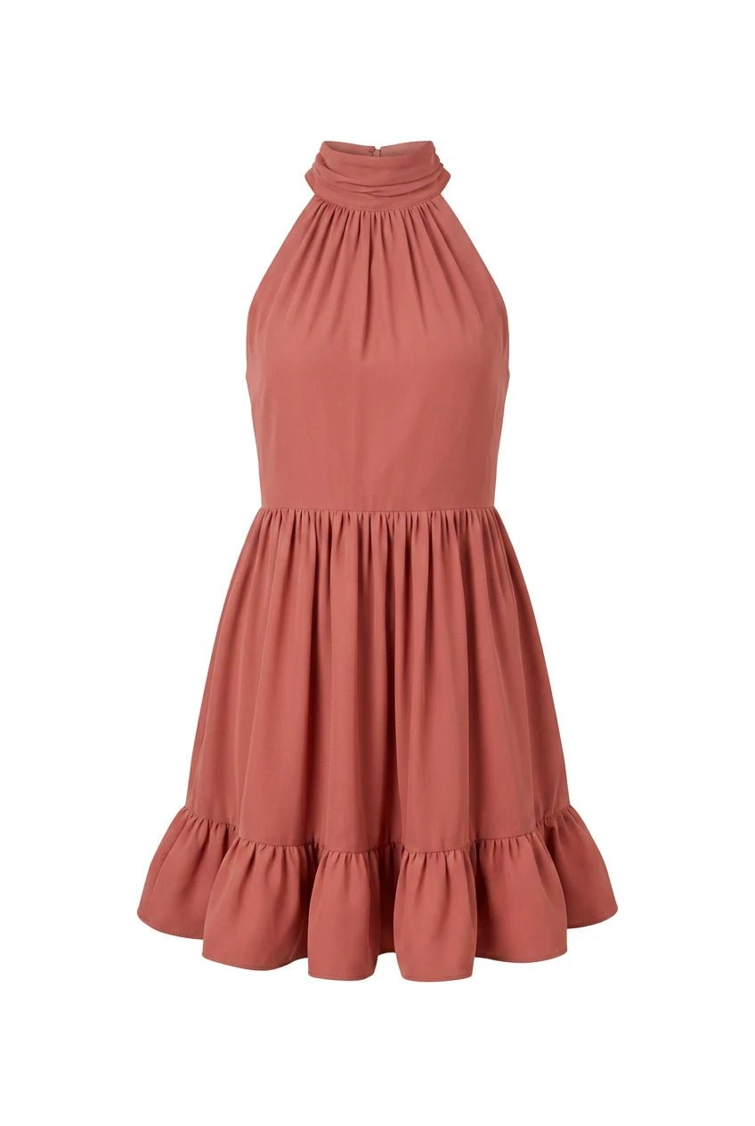 Fern Halterneck Ruffled Mini Dress Terracotta | Kjoler | Smuk