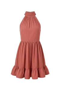 Fern Halterneck Ruffled Mini Dress Terracotta