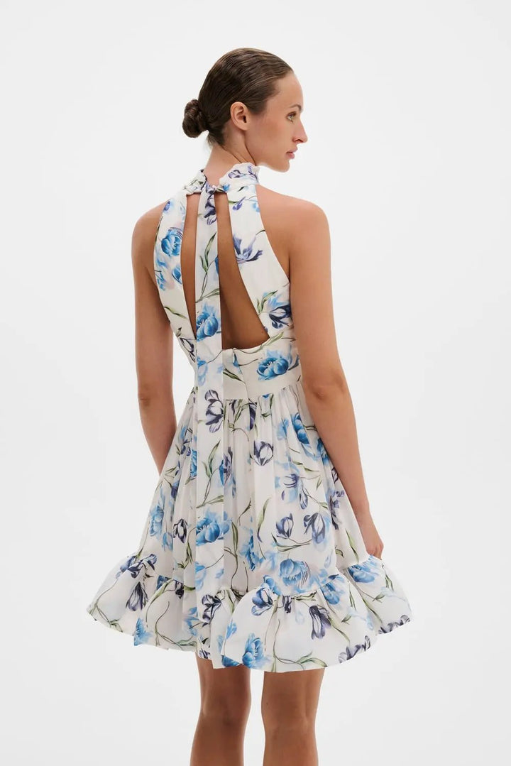 Fern Halterneck Ruffled Mini Dress Tulip Blue | Kjoler | Smuk