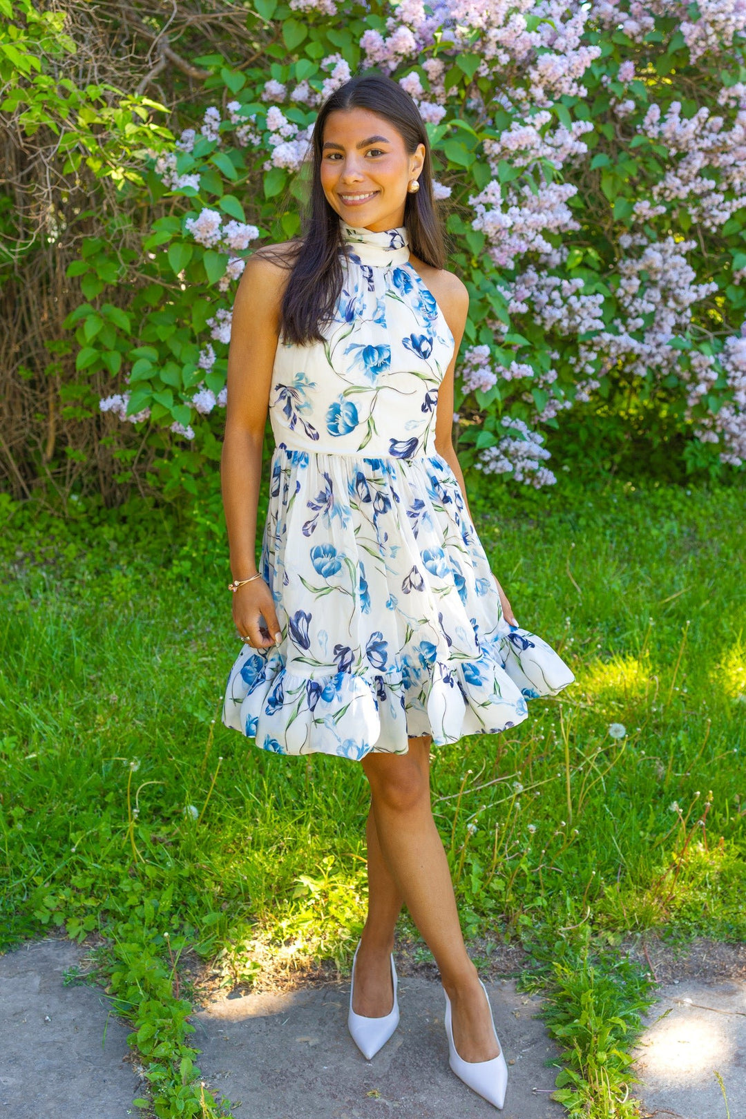 Fern Halterneck Ruffled Mini Dress Tulip Blue | Kjoler | Smuk