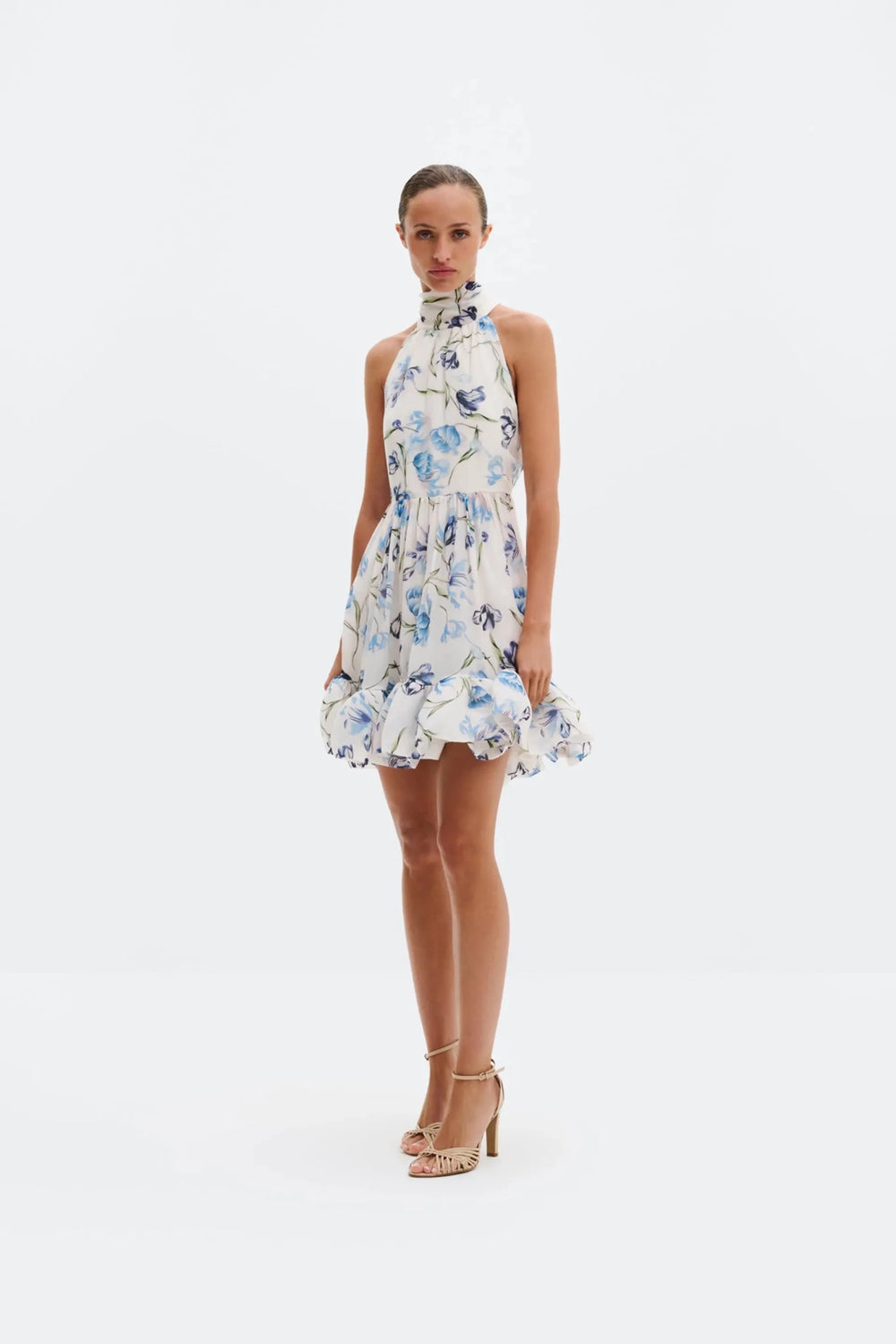 Fern Halterneck Ruffled Mini Dress Tulip Blue | Kjoler | Smuk