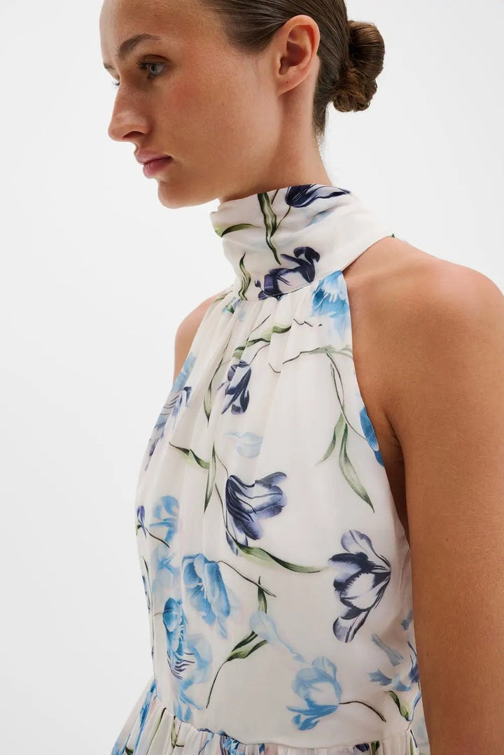 Fern Halterneck Ruffled Mini Dress Tulip Blue | Kjoler | Smuk