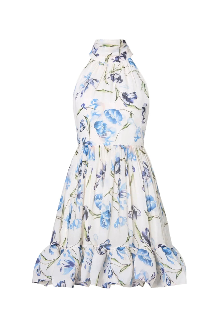 Fern Halterneck Ruffled Mini Dress Tulip Blue | Kjoler | Smuk