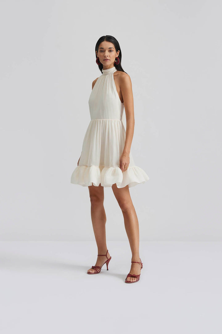 Fern Halterneck Ruffled Mini Dress White | Kjoler | Smuk - Dameklær på nett