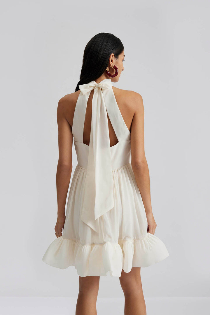 Fern Halterneck Ruffled Mini Dress White | Kjoler | Smuk - Dameklær på nett