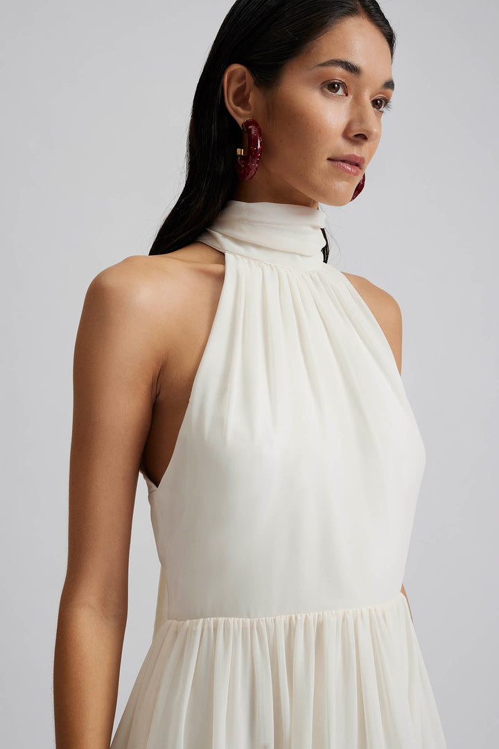 Fern Halterneck Ruffled Mini Dress White | Kjoler | Smuk - Dameklær på nett