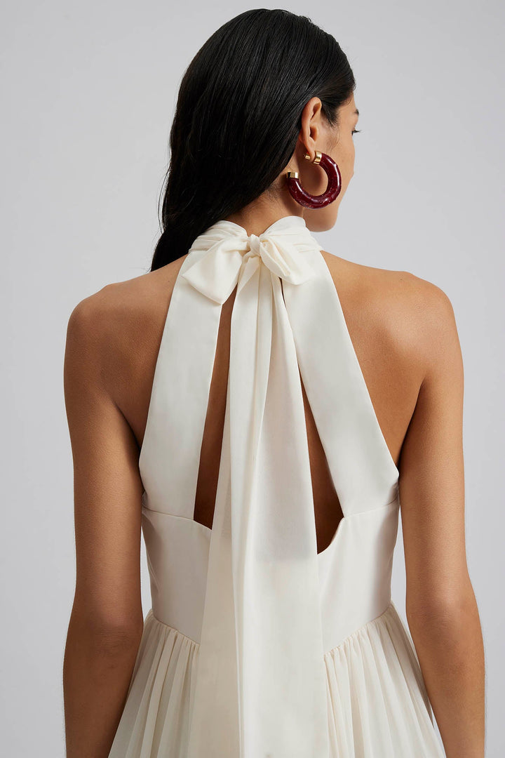 Fern Halterneck Ruffled Mini Dress White | Kjoler | Smuk - Dameklær på nett