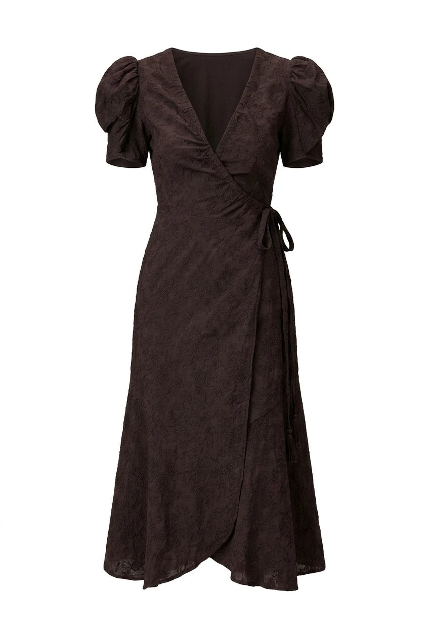 Ferrone Midi Dress Espresso Embroidery | Kjoler | Smuk