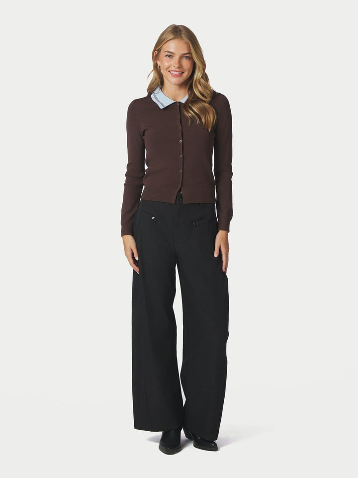 Filiana Contrast Polo Blouse Brown | Genser | Smuk