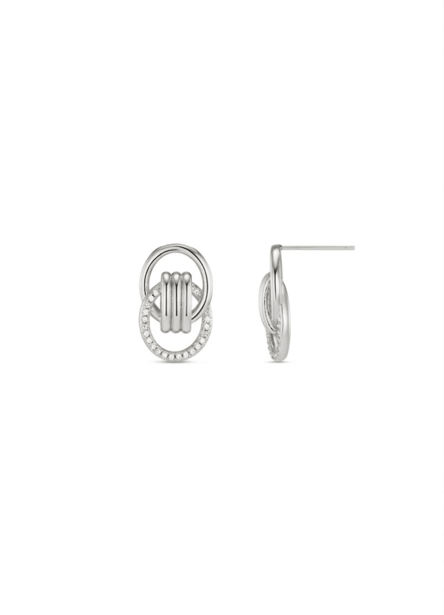 Fine Interlocking Pave Stud Earrings - Silver 925 Sterling Silver | Smykker | Smuk