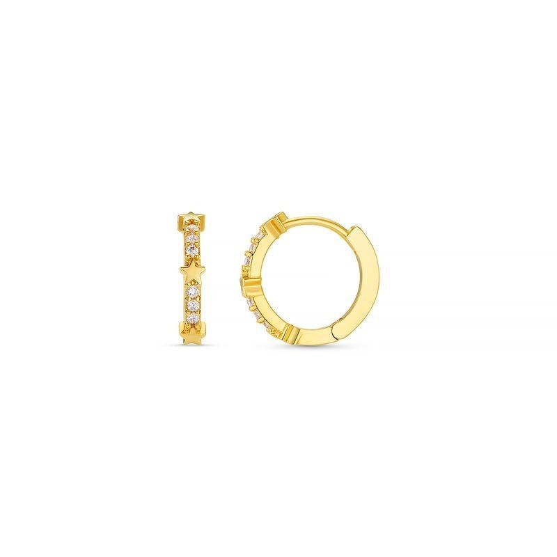 Fine Pave & Star Stationed Huggie Hoops Pale Gold | Accessories | Smuk - Dameklær på nett