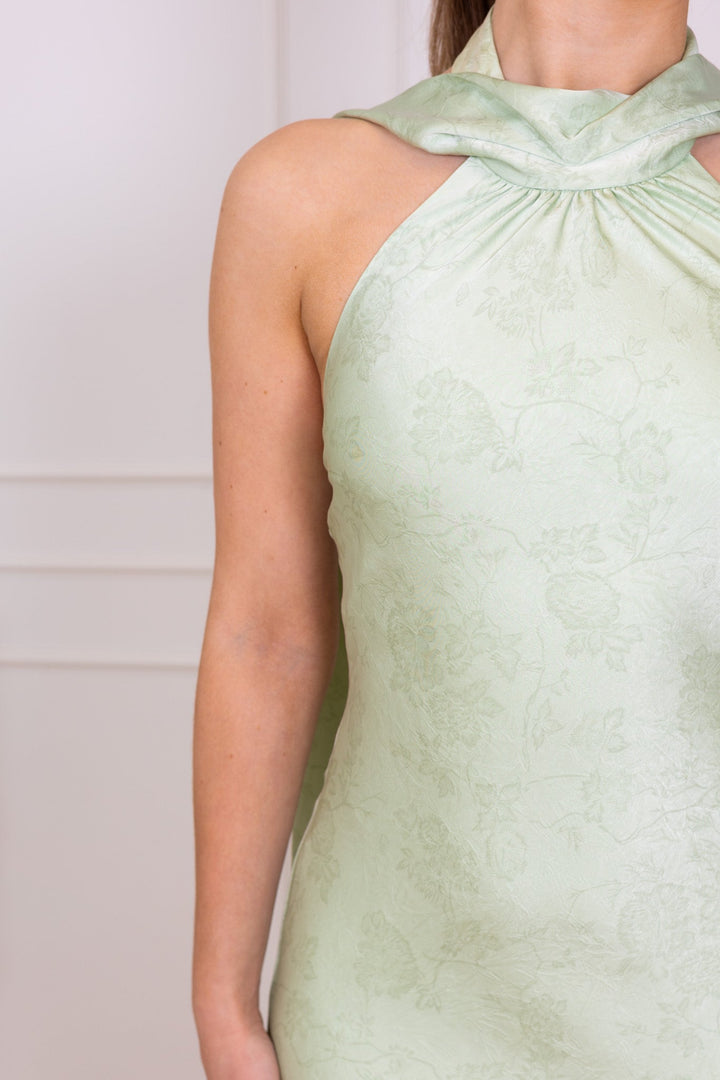 Fiona Pattern Satin Dress Light Green | Kjoler | Smuk
