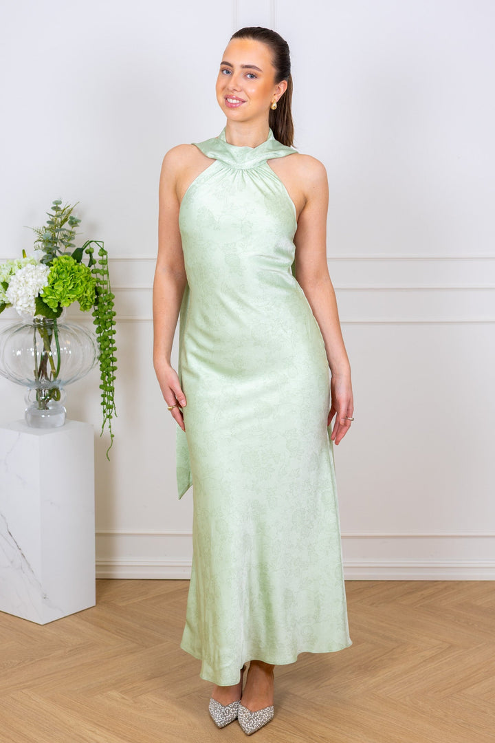 Fiona Pattern Satin Dress Light Green | Kjoler | Smuk