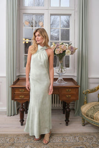 Fiona Pattern Satin Dress Light Green