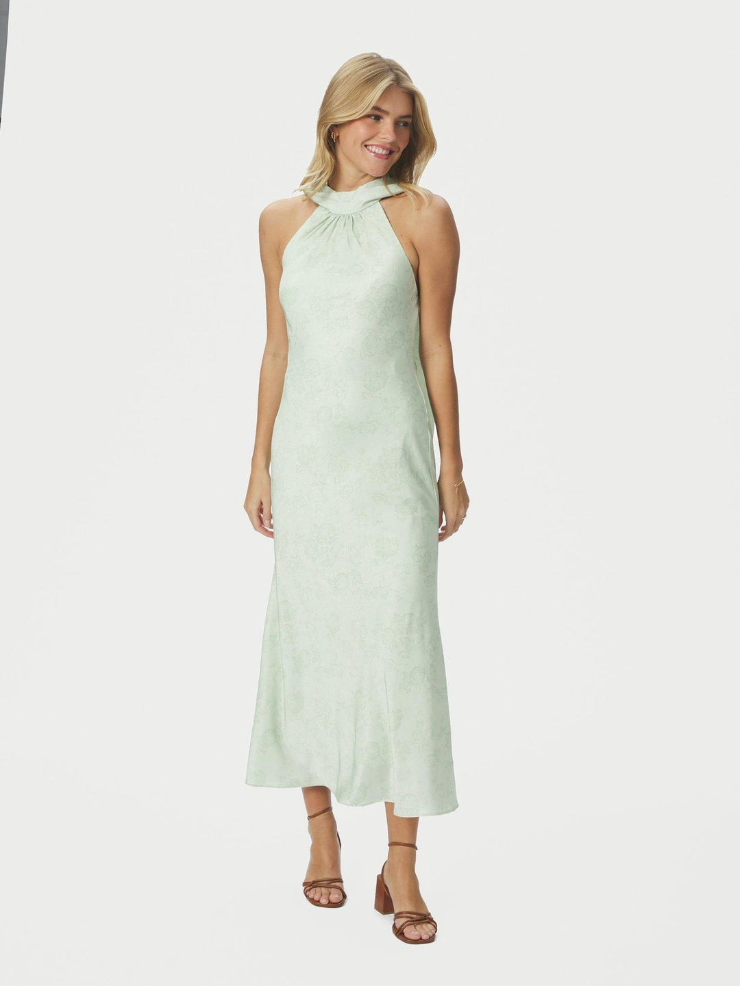 Fiona Pattern Satin Dress Light Green | Kjoler | Smuk