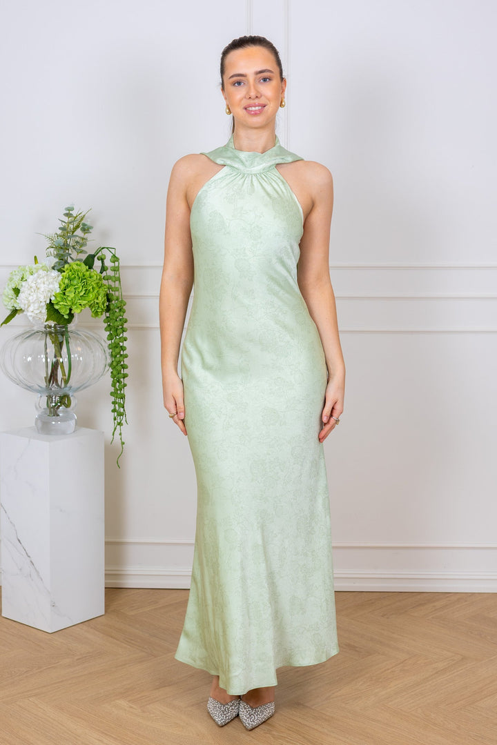 Fiona Pattern Satin Dress Light Green | Kjoler | Smuk