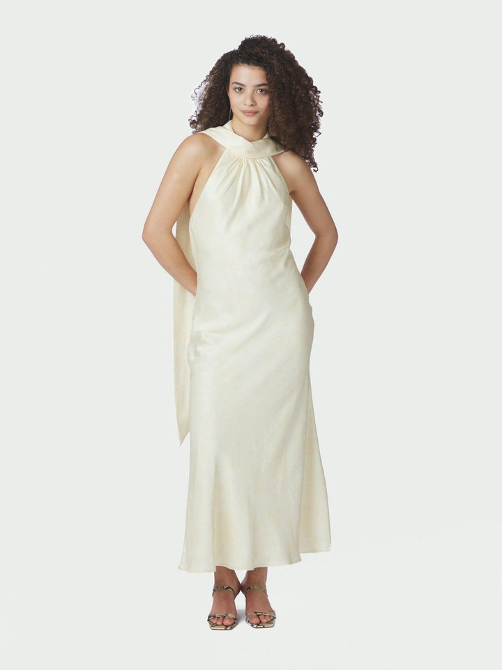 Fiona Pattern Satin Dress Light Yellow | Kjoler | Smuk