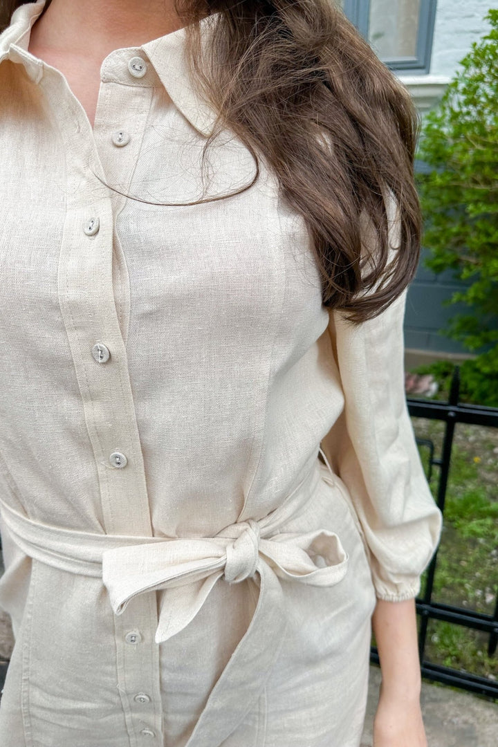Flaxy 3/4 Linen Shirt Dress Birch | Kjoler | Smuk - Dameklær på nett