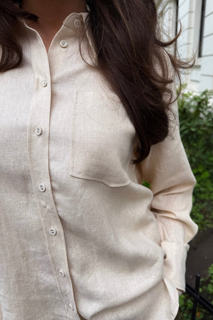 Flaxy Ls Linen Shirt Birch | Skjorter og bluser | Smuk - Dameklær på nett