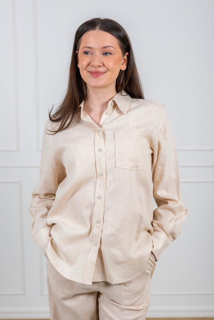 Flaxy Ls Linen Shirt Birch | Skjorter og bluser | Smuk - Dameklær på nett