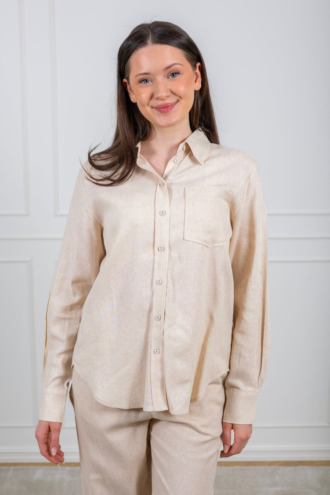 Flaxy Ls Linen Shirt Birch | Skjorter og bluser | Smuk - Dameklær på nett