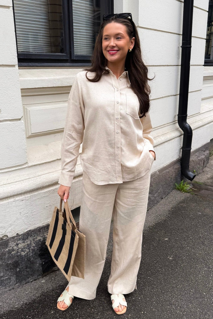 Flaxy Ls Linen Shirt Birch | Skjorter og bluser | Smuk - Dameklær på nett