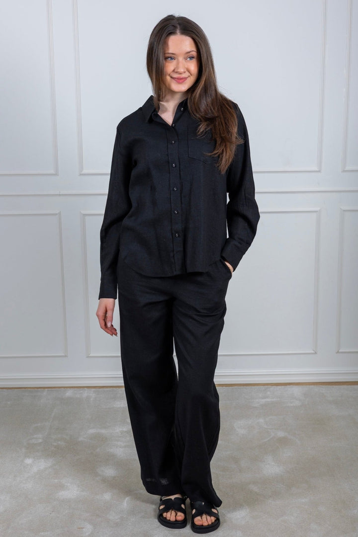 Flaxy Ls Linen Shirt Black | Skjorter og bluser | Smuk - Dameklær på nett