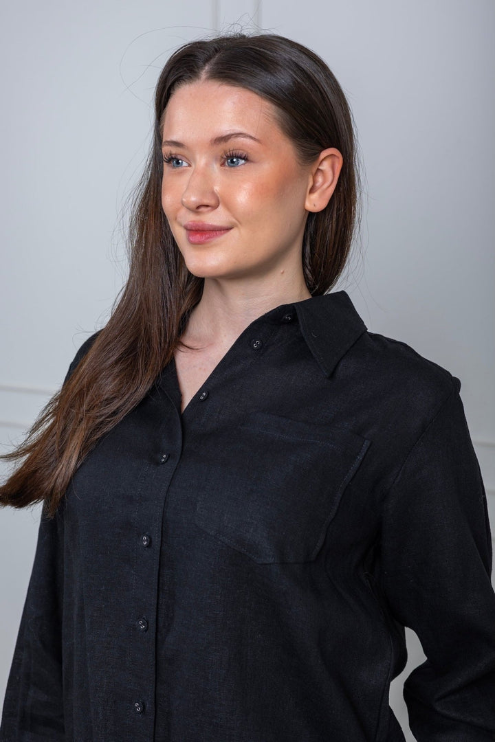 Flaxy Ls Linen Shirt Black | Skjorter og bluser | Smuk - Dameklær på nett