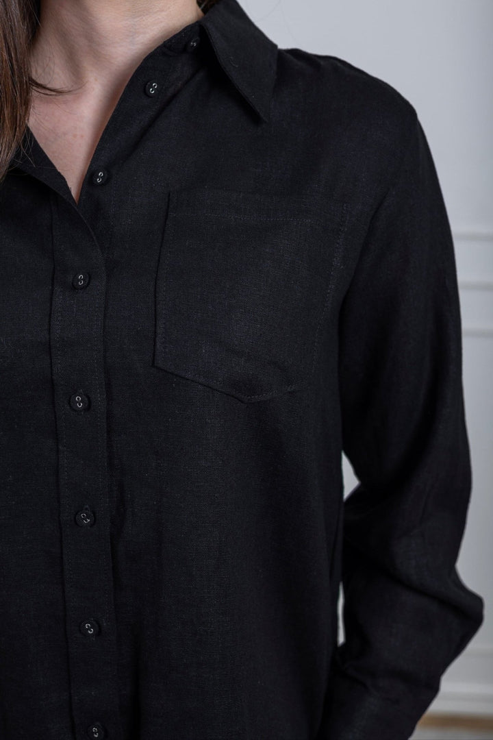 Flaxy Ls Linen Shirt Black | Skjorter og bluser | Smuk - Dameklær på nett