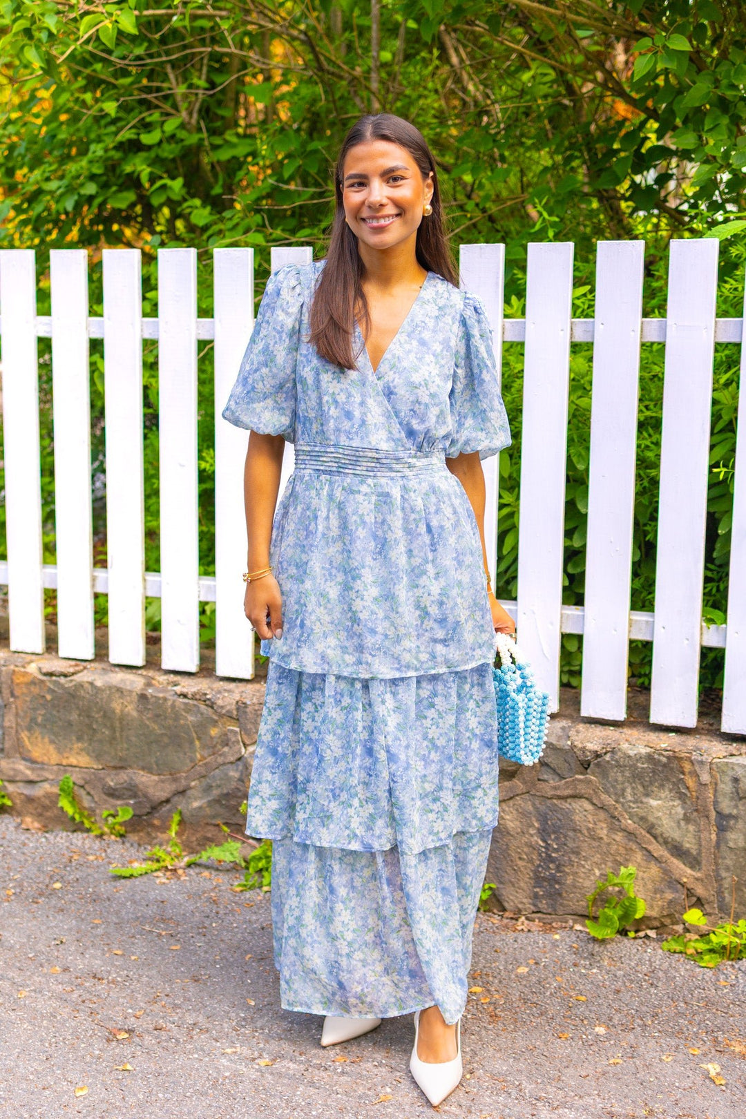 Florella Sleeve Dress Blue/Off White | Kjoler | Smuk