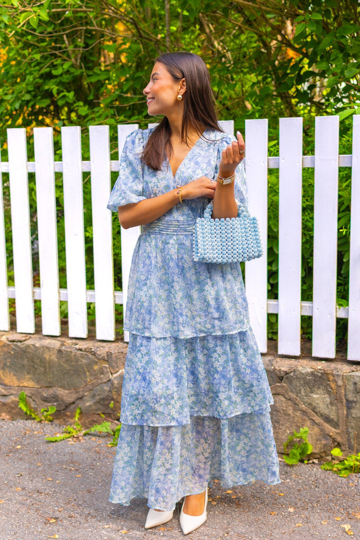 Florella Sleeve Dress Blue/Off White | Kjoler | Smuk
