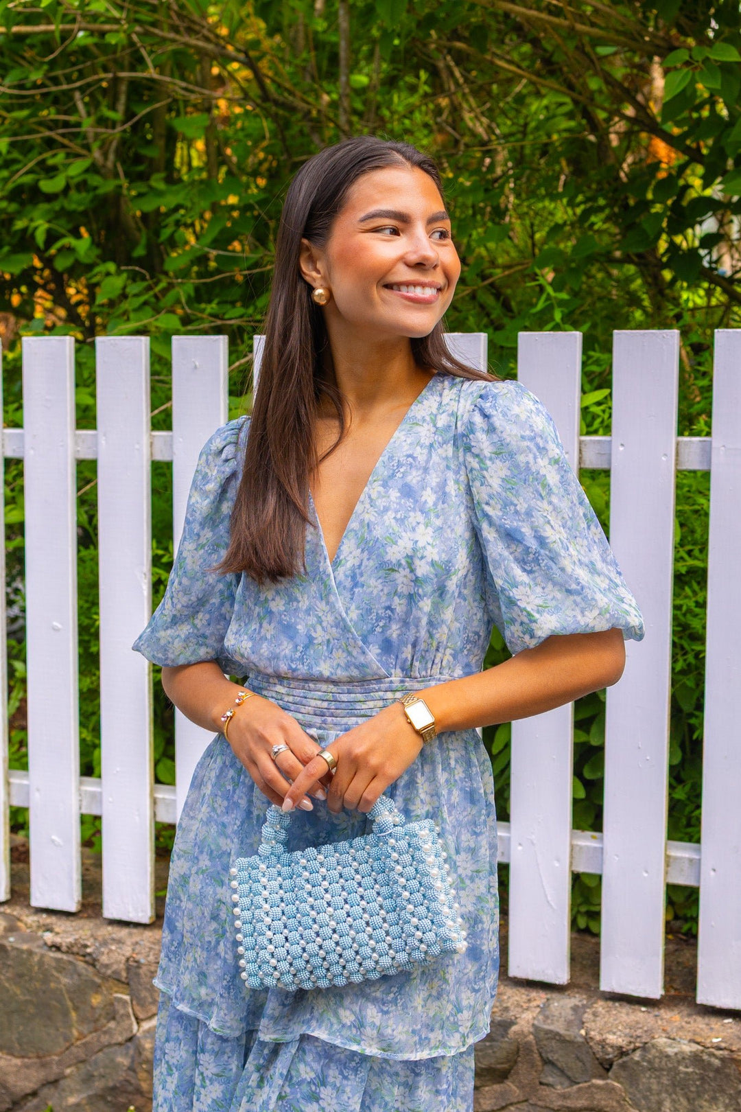 Florella Sleeve Dress Blue/Off White | Kjoler | Smuk
