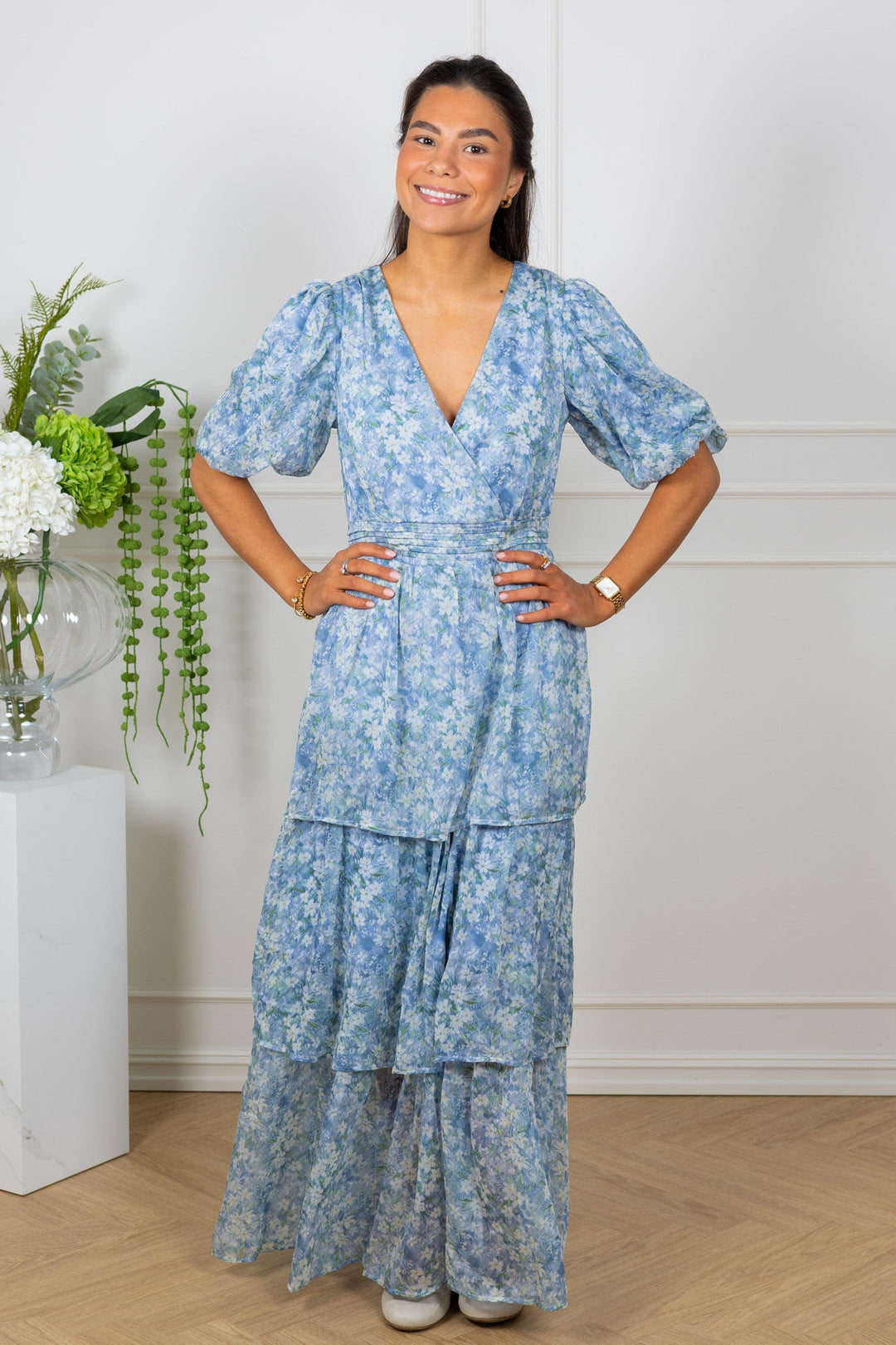 Florella Sleeve Dress Blue/Off White | Kjoler | Smuk