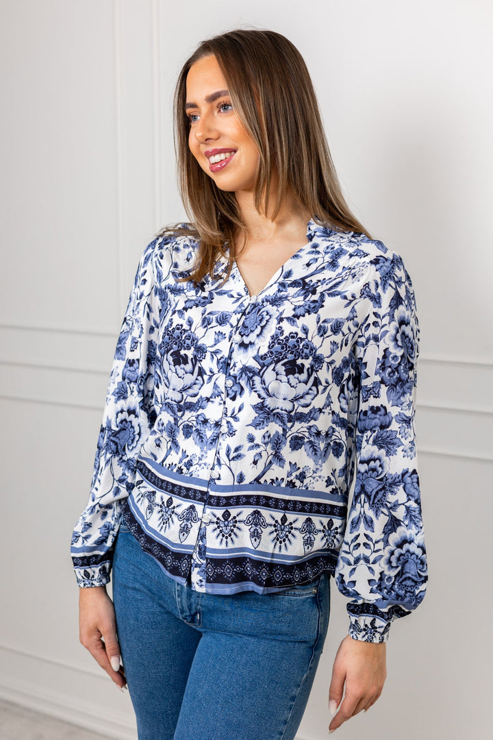 Flower Blouse Navy | Skjorter og bluser | Smuk