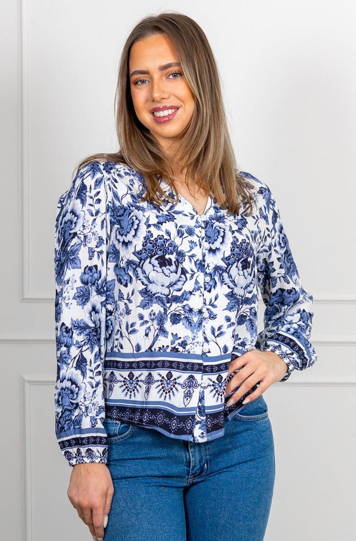 Flower Blouse Navy | Skjorter og bluser | Smuk