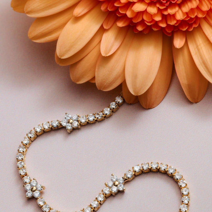 Flower Stationed Tennis Bracelet Pale Gold | Accessories | Smuk