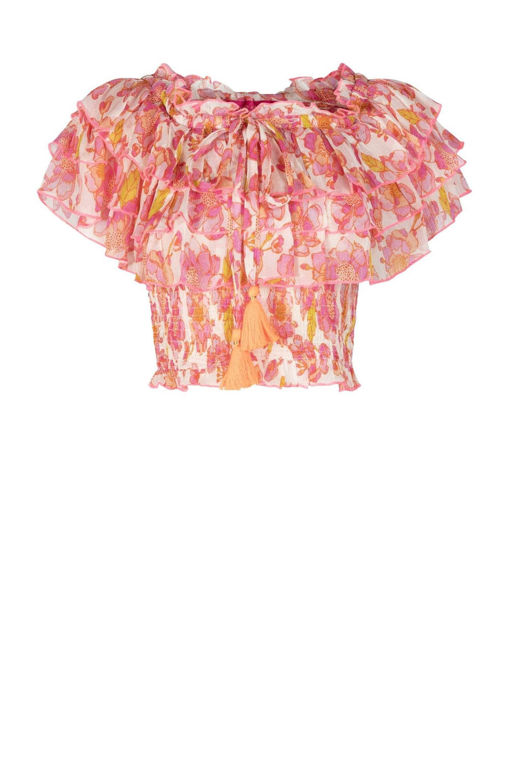 Flowers Layers Chiffon White Pink Rosa | Topper | Smuk - Dameklær på nett