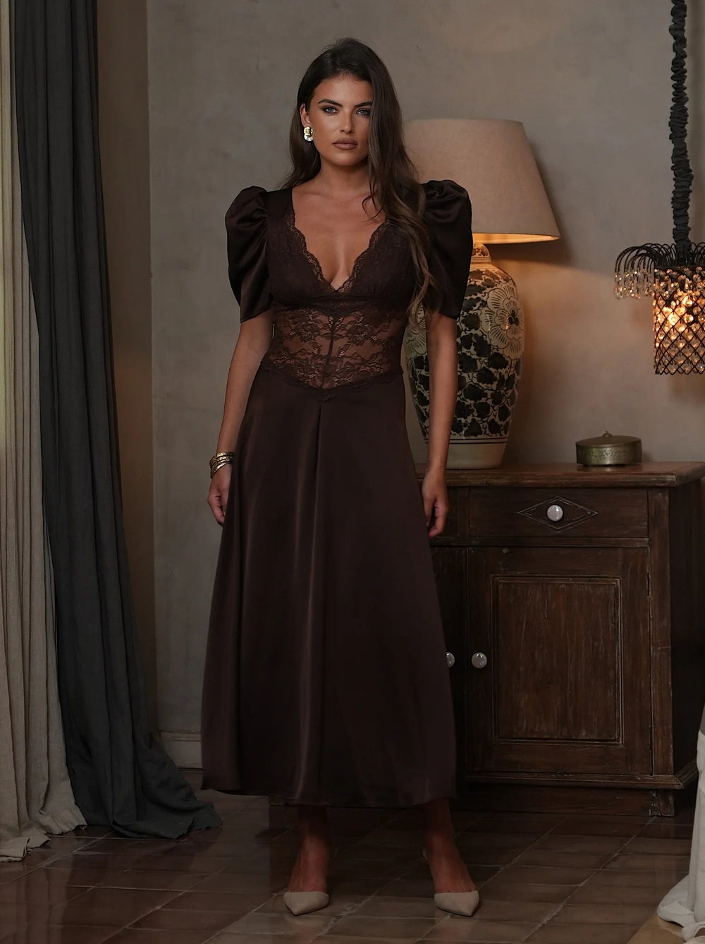 Francis Lace Midi Dress Espresso | Kjoler | Smuk