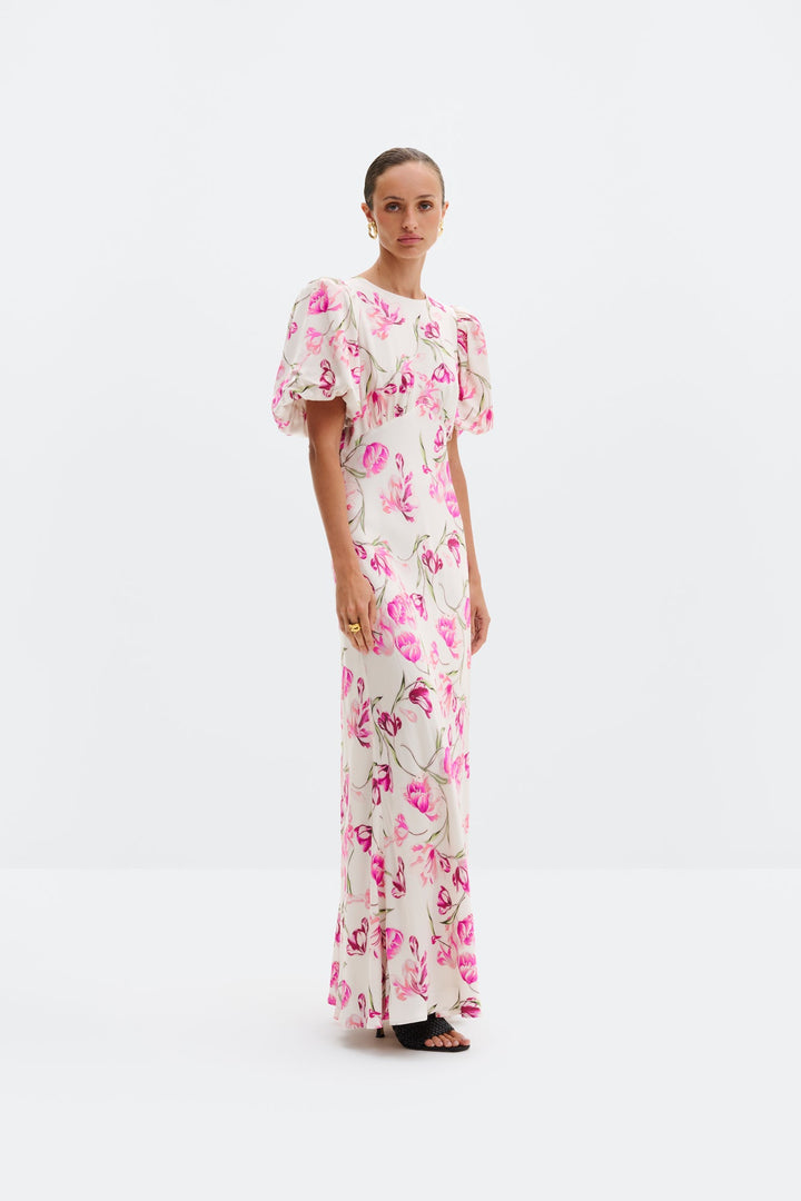 Freja Pouf Sleeve Maxi Dress Tulip Pink | Kjoler | Smuk