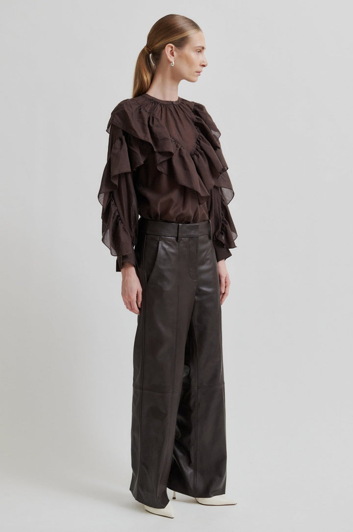 Fria Frill Blouse Chocolate Plum | Skjorter og bluser | Smuk - Dameklær på nett