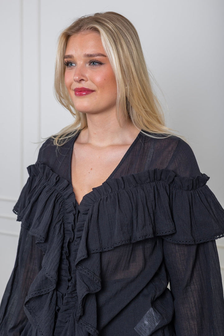 Frill Blouse Black | Skjorter og bluser | Smuk - Dameklær på nett