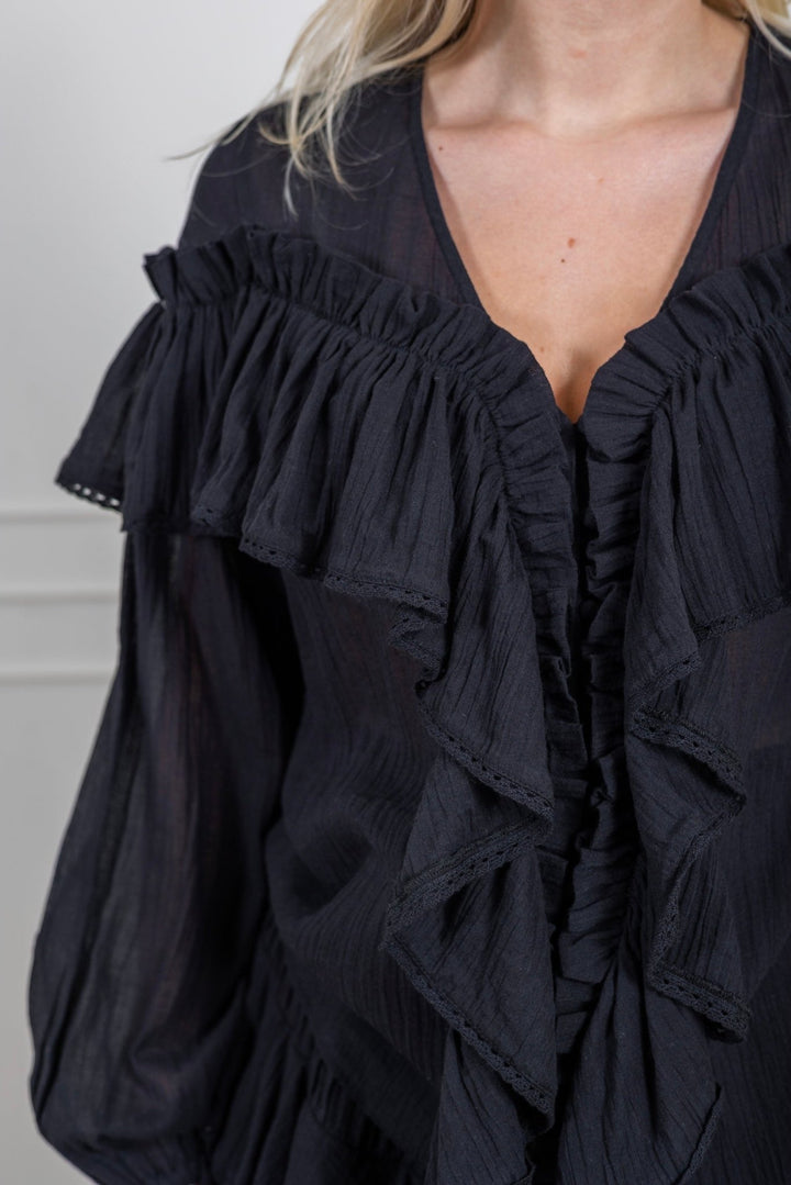Frill Blouse Black | Skjorter og bluser | Smuk - Dameklær på nett