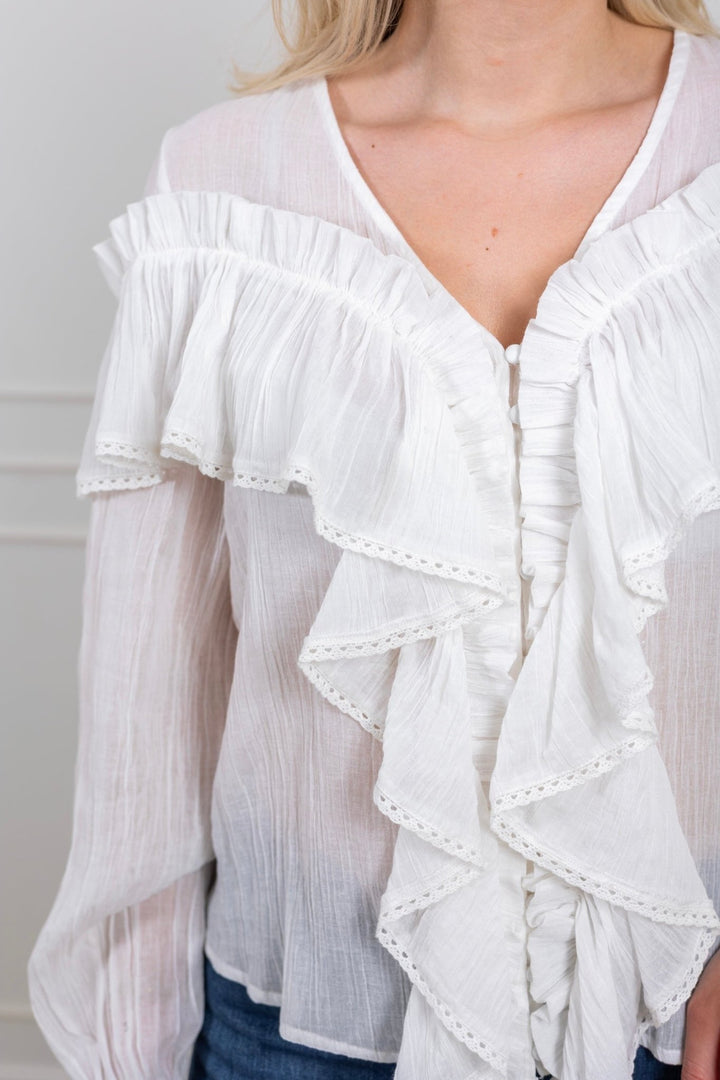 Frill Blouse White | Skjorter og bluser | Smuk - Dameklær på nett