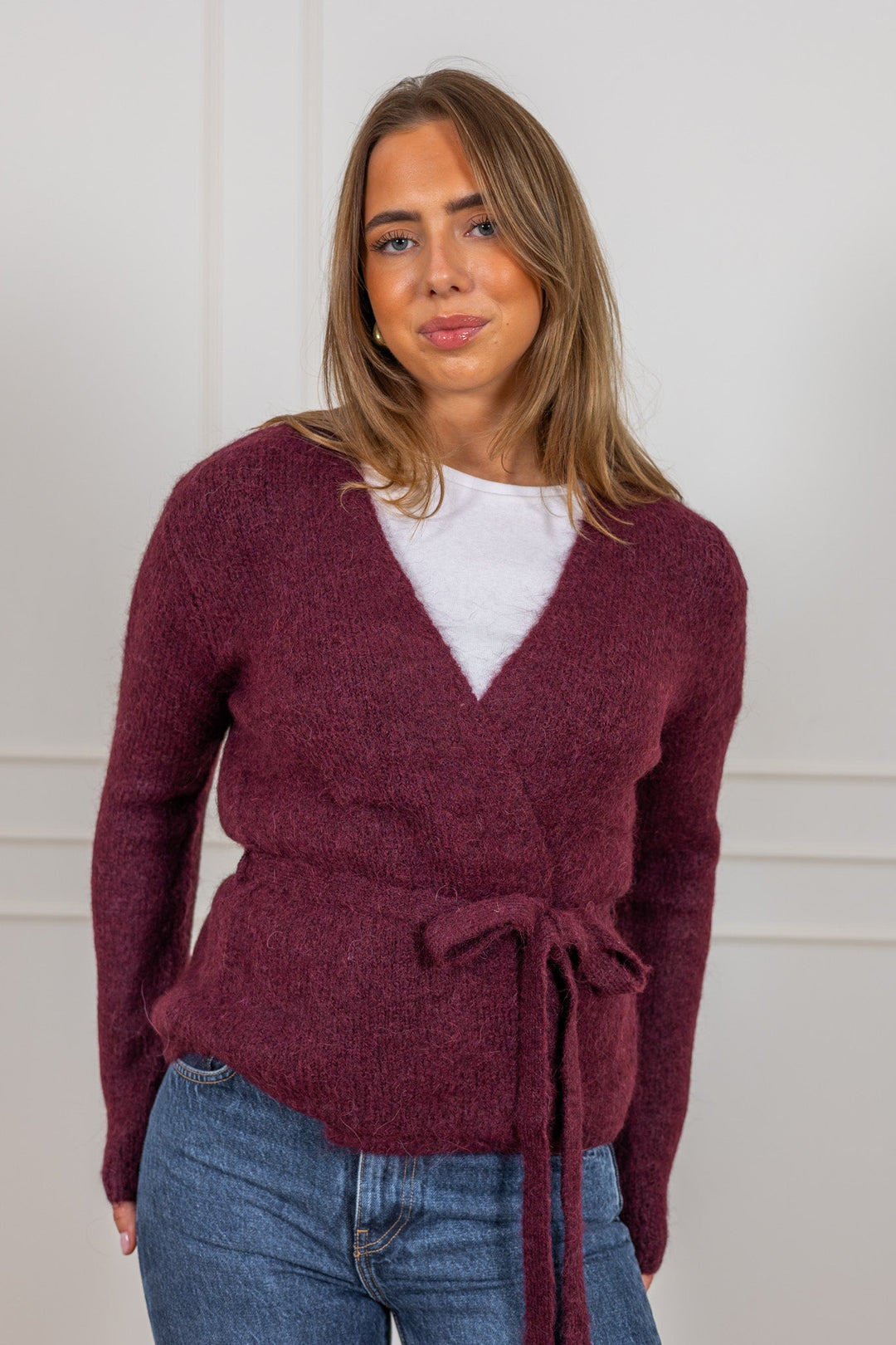 Gabella Ls Knit Belt Cardigan Fig Melange | Genser | Smuk - Dameklær på nett
