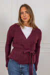 Gabella Ls Knit Belt Cardigan Fig Melange